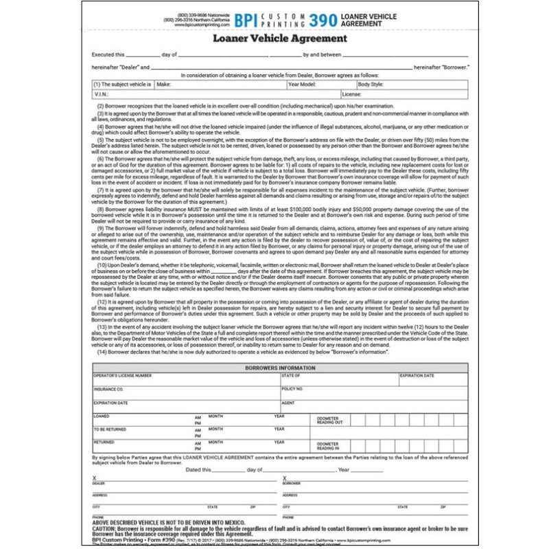 Loaner Vehicle Agreement